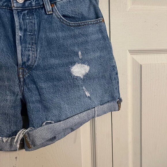 Levi's Womens Button Fly Distressed Cut Off Cuffed High Rise 501 Jean Shorts 27 - Picture 7 of 10